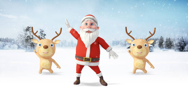 istock Santa Clause And His Reindeers Dancing At The North Pole. 1354404292