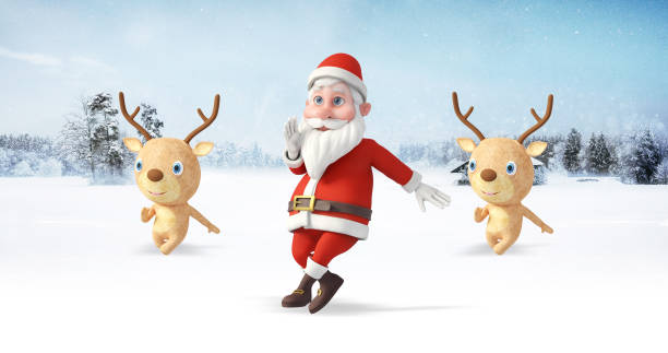 istock Santa Clause And His Reindeers Dancing At The North Pole. 1354404309