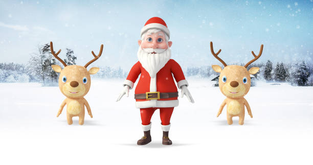 istock Santa And His Reindeers Having Fun And Dancing On A Snowy Day. 1354404311