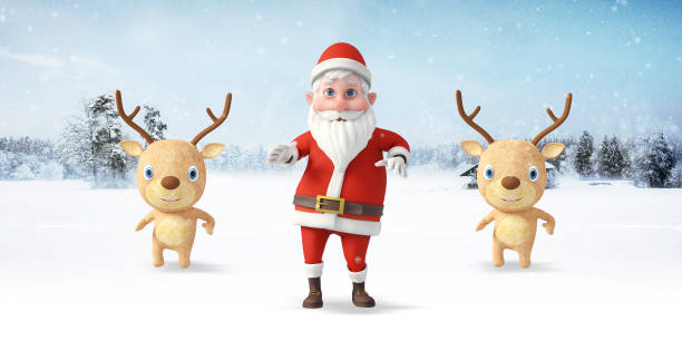 istock Santa Clause And His Reindeers Dancing At The North Pole. 1354404603