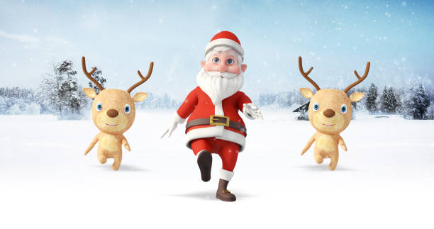 istock Santa Clause And His Reindeers Dancing And Having Fun. 1354404606