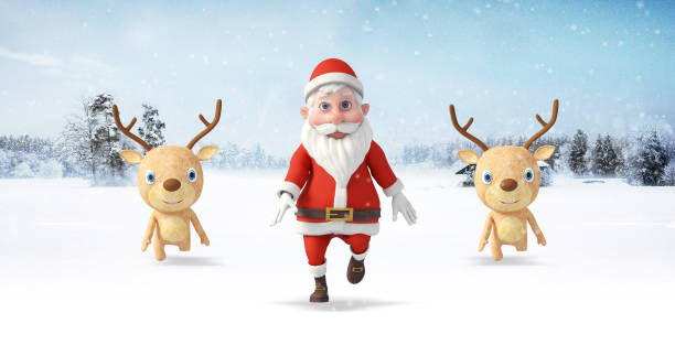 istock Santa Clause And His Reindeers Dancing And Having Fun. 1354404608