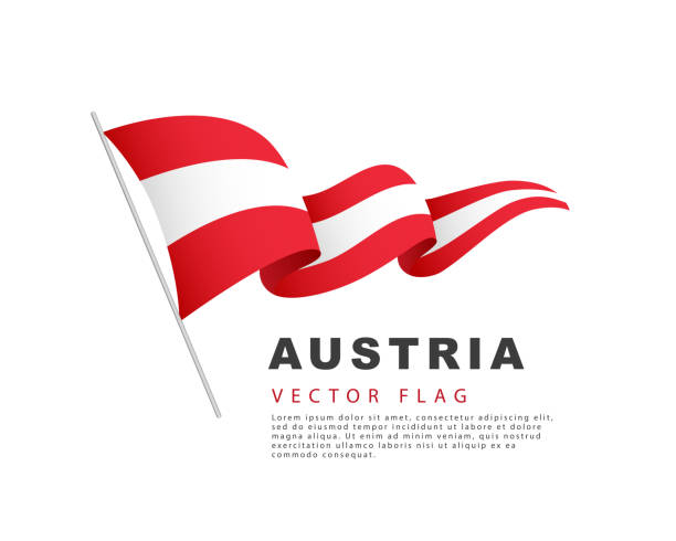 die flagge österreichs hängt an einem fahnenmast und flattert im wind. vektorillustration isoliert auf weißem hintergrund. - austrian flag stock-grafiken, -clipart, -cartoons und -symbole