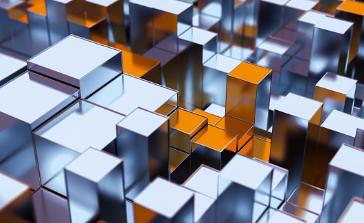 3d rendering of abstract geometric shapes and cube blocks