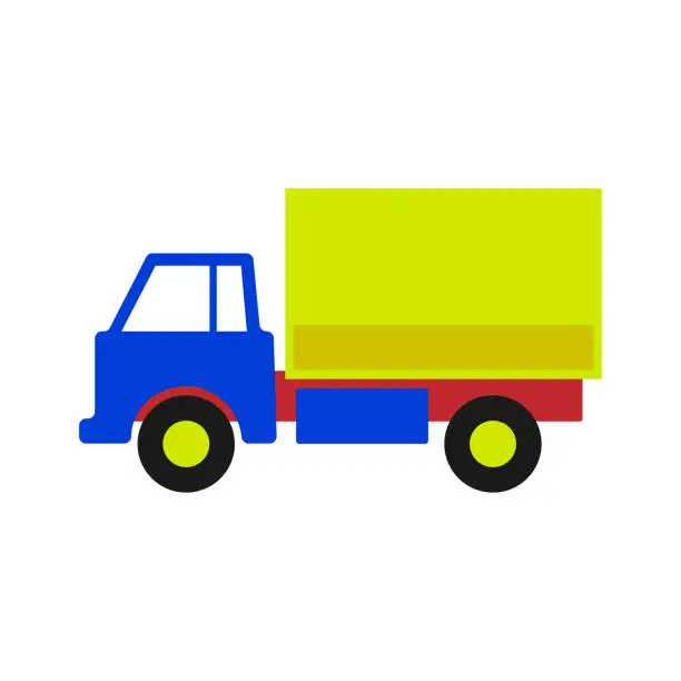 Vector illustration of Colorful toy truck. Side view. Vector drawing. Isolated object on white background. Isolate.