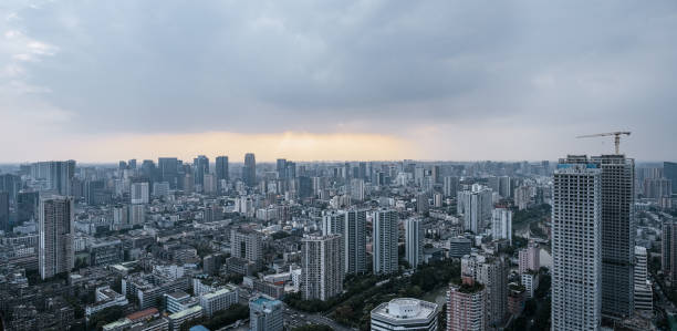 istock Cloudy days in Chengdu shot the bustling, modern, dense city 1354409229