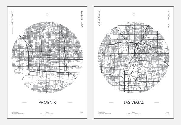 Travel poster, urban street plan city map Phoenix and Las Vegas, vector illustration vector art illustration