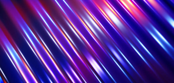 istock Striped neon lights background, purple blue liquid metal 1354412833