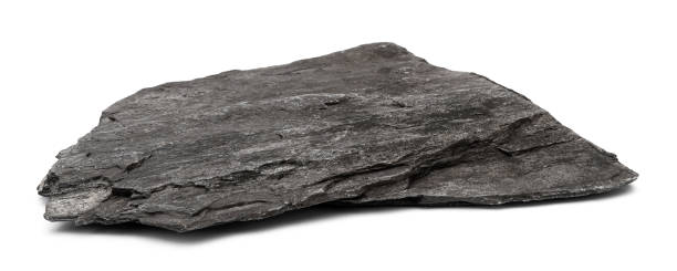 istock Stone from limestone and shale isolated on white background. Flat stone shale closeup front view. 1354415003
