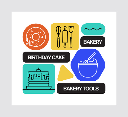 Bakery Concept, Line Style Vector Illustration