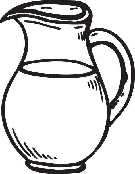 illustrations, cliparts, dessins animés et icônes de carafe doodle isolée sur fond blanc. laitage. pichet de lait ou d’eau ou de limonade - pouring jug water liquid