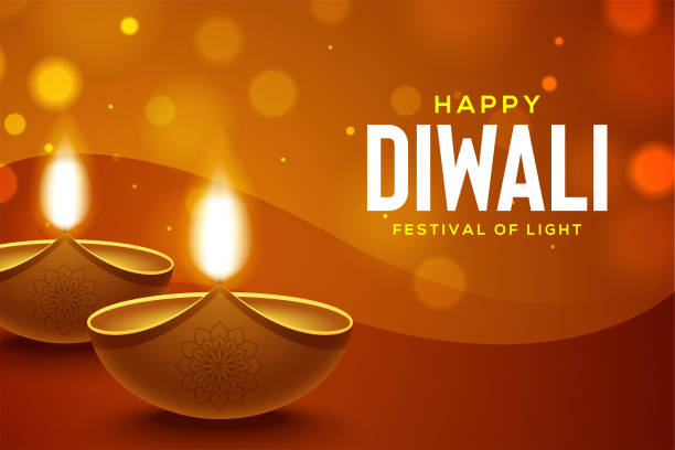 istock Happy Diwali design with diya oil lamp elements on brown background, bokeh sparkling effect 1354419468