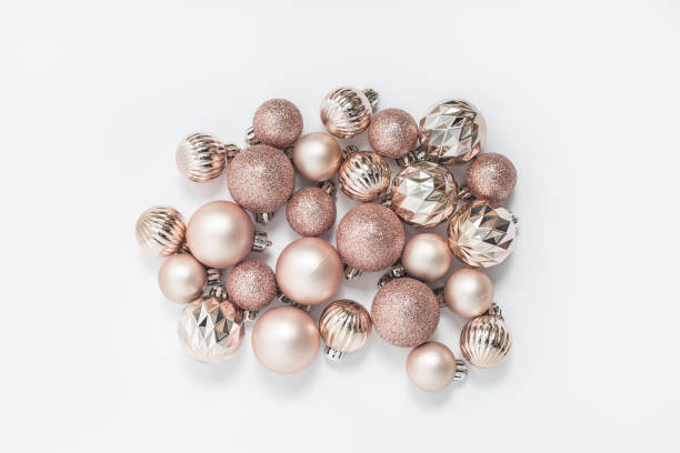 istock Christmas decorative balls on a white background. Top view, flat lay. 1354422312