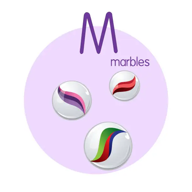 Vector illustration of Vector illustration of Marbles  with alphabet letter M Upper case or capital letter for children learning practice ABC