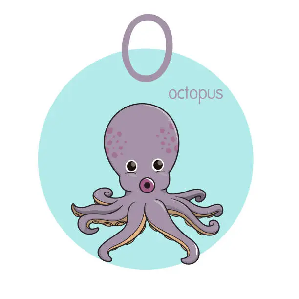 Vector illustration of Vector illustration of Octopus  with alphabet letter O Upper case or capital letter for children learning practice ABC