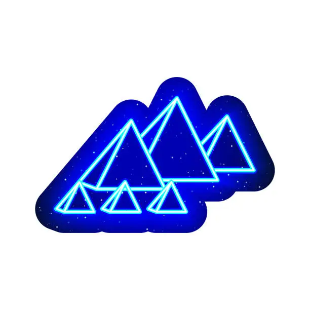 Vector illustration of Blue neon Egyptian pyramids icon. Midnight blue.