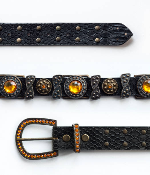 istock Women's belt with rhinestones isolated on white background 1354429388