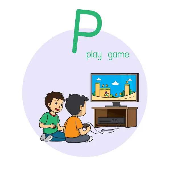 Vector illustration of Vector illustration of Play game with alphabet letter P Upper case or capital letter for children learning practice ABC