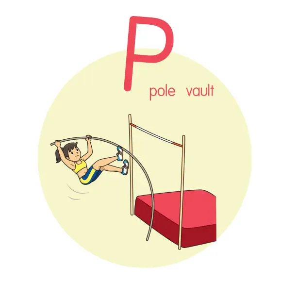 Vector illustration of Vector illustration of  Pole vault with alphabet letter P Upper case or capital letter for children learning practice ABC