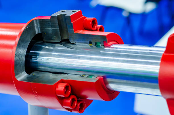 Section view of a hydraulic piston. stock photo