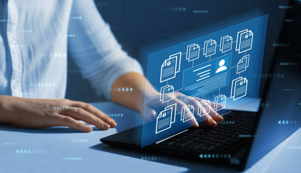 istock Software for security, searching and managing corporate files and employee information.Corporate data management system and document management system with employee privacy.Employee confidentiality 1354434683
