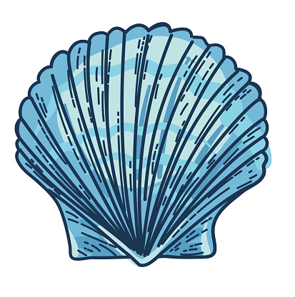 Detailed blue seashell drawn in flat colors only on a transparent base. There is no white behind the art so you cna easily drop it into your projects. Comes with a high resolution jpeg.