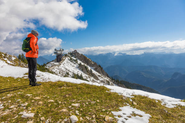 Hiker enjoying the view from Hochkar in Lower Austria
