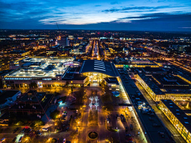istock Drone view of Milton Keynes Central at night 1354439537