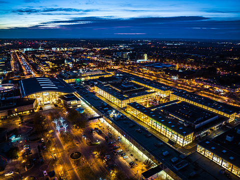 Drone view of Milton Keynes Central at night