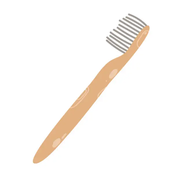 Vector illustration of Wooden toothbrush, Zero waste lifestyle, natural material