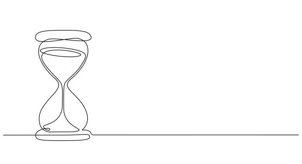모래 모래 시계의 하나의 연속 라인 그림. 심플한 리니어 스타일로 카운트다운 컨셉으로 빈티지 타이머. 낙서 벡터 일러스 트레이션 - 모래시계 일러스트 stock illustrations