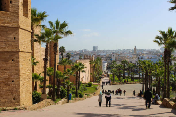 exterior walls of the rabat medina and the view of the city - rabat marocko bildbanksfoton och bilder