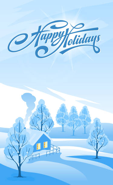zimowe tło krajobrazu z tekstem happy holidays - winter backgrounds focus on foreground white stock illustrations