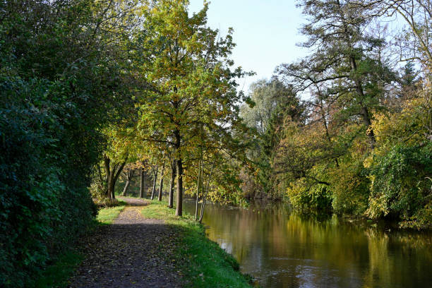 Idyllic water landscape formed by the River Erft near Neuss