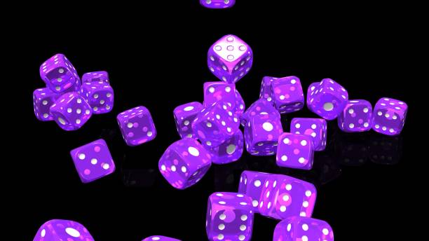istock Purple dices on black background. 1354453588