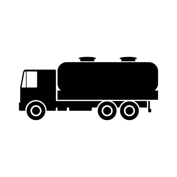 ilustrações, clipart, desenhos animados e ícones de caminhão preto com tanque. vista lateral. desenho vetorial. objeto isolado no fundo branco. isolar. - truck fuel tanker semi truck milk tanker