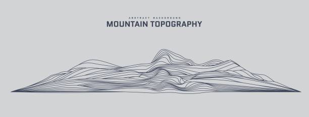 bergtopographie abstrakter hintergrund. futuristische 3d-drahtgitterlandschaft im line-art-stil. silhouette der struktur von felsen und hügeln. vorlage für höhenmeterkarten. illustration der vektorkarte - topografie stock-grafiken, -clipart, -cartoons und -symbole