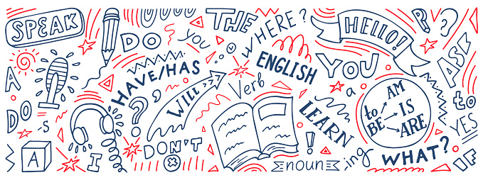 English. Hand drawn English language doodle