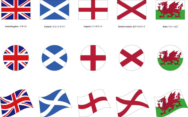 ilustraciones, imágenes clip art, dibujos animados e iconos de stock de conjunto de material de imagen de la bandera británica - british flag vector uk national flag
