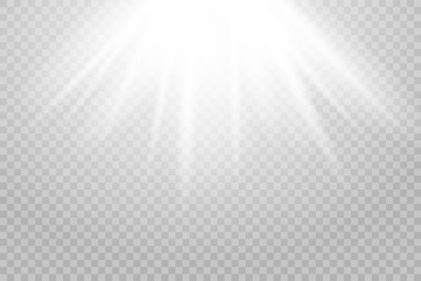 ilustraciones, imágenes clip art, dibujos animados e iconos de stock de ilustración vectorial de rayos solares. efecto png brillante de la luz solar. - gods rays illustrations