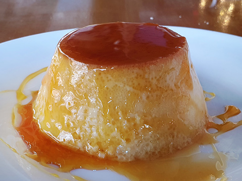 Tasty flan with caramel sauce. Brazilian dessert.