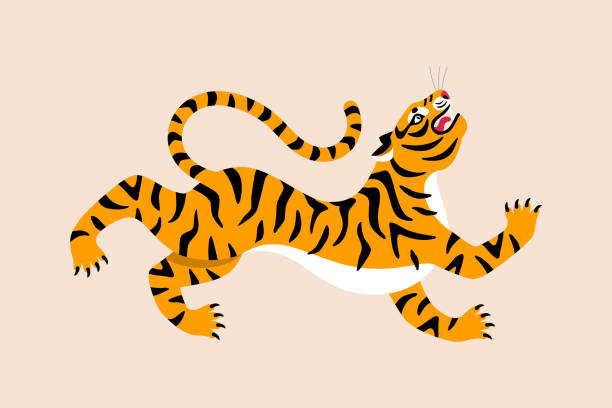 ilustrações de stock, clip art, desenhos animados e ícones de angry tiger cartoon illustration - bengal tiger