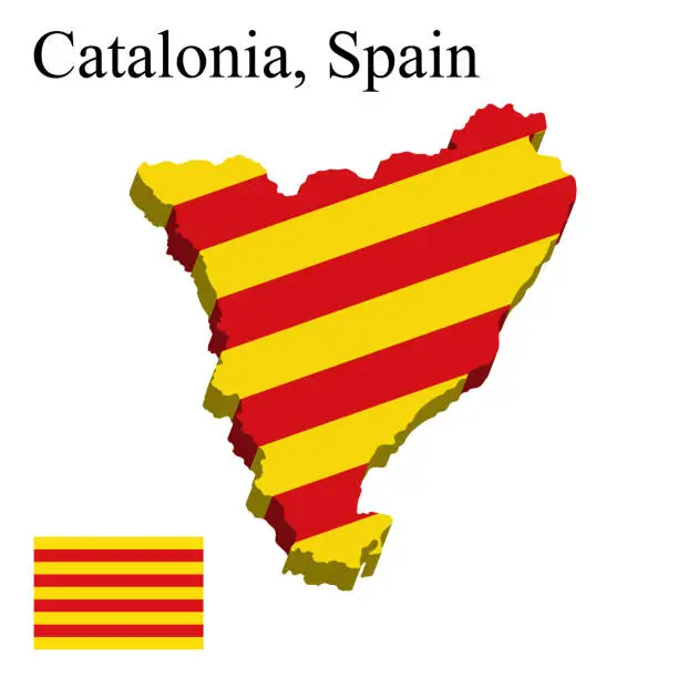 Vector illustration of Flag of Catalonia of Spain on map on white background
