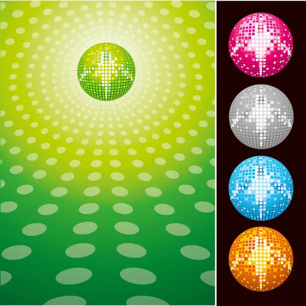 Vector illustration of Disco spiegelbol in diverse kleuren