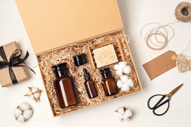 istock Self care package, seasonal gift box with plastic free organic cosmetics products. Personalized eco friendly basket for family and friends for thankgiving, christmas, mothers, fathers day 1354475376