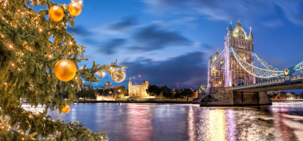 istock Panorama with Tower Bridge during Christmas time in London, UK 1354480599