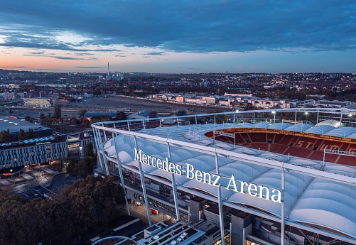 Bad Cannstatt, Germany - October 2021: Mercedes-Benz Arena, home stadium of VFB Stuttgart