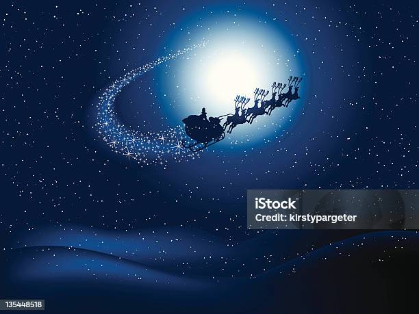 Santainthesky - Immagini vettoriali stock e altre immagini di Babbo Natale - Babbo Natale, Slitta da traino, Cielo