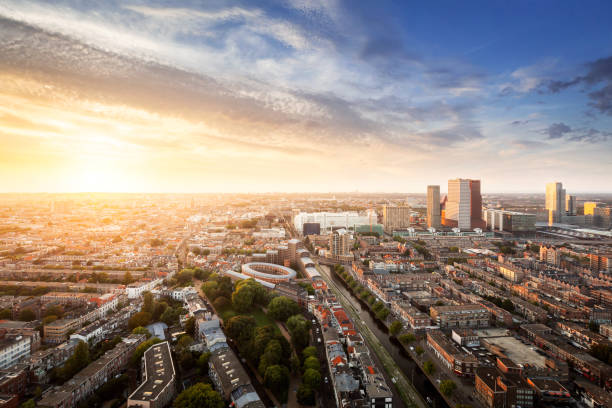 Panorama of The Hague with golden sunlight, Netherlands Panorama of The Hague with golden sunlight, Netherlands the hague stock pictures, royalty-free photos & images