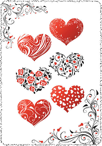 플로럴 하트 - ornate swirl heart shape beautiful stock illustrations